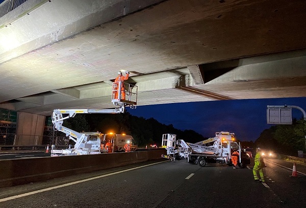 Inspecting the underside of the Badminton Road bridge from the M4. Picture: National Highways
