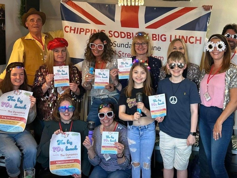 The Chipping Sodbury Big Lunch team get into the 1970s spirit