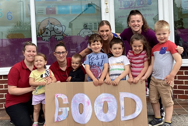 Staff and children at Partou Tippy Toes nursery in Yate