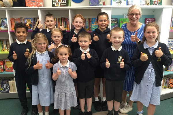 Wellesley Primary School head teacher Heather Small with pupils