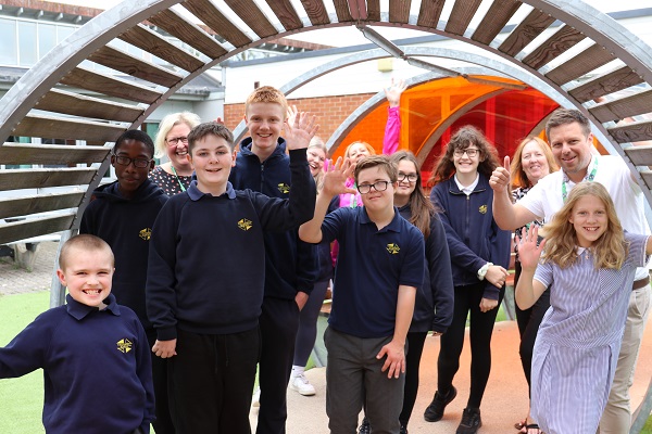 Pupils at Culverhill School with head teacher Chris Walker and staff.