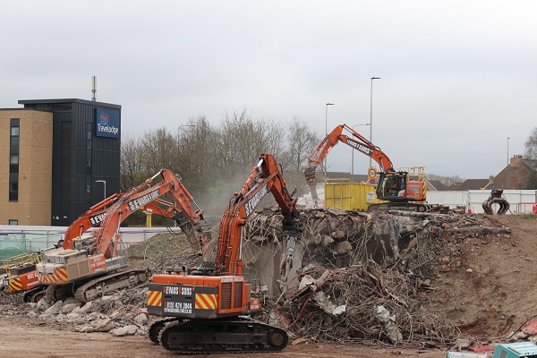 The old Badminton Road bridge over the M4 is brought down. Picture: Richard Drew