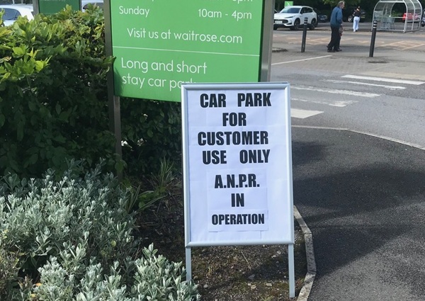 Waitrose car park warning sign